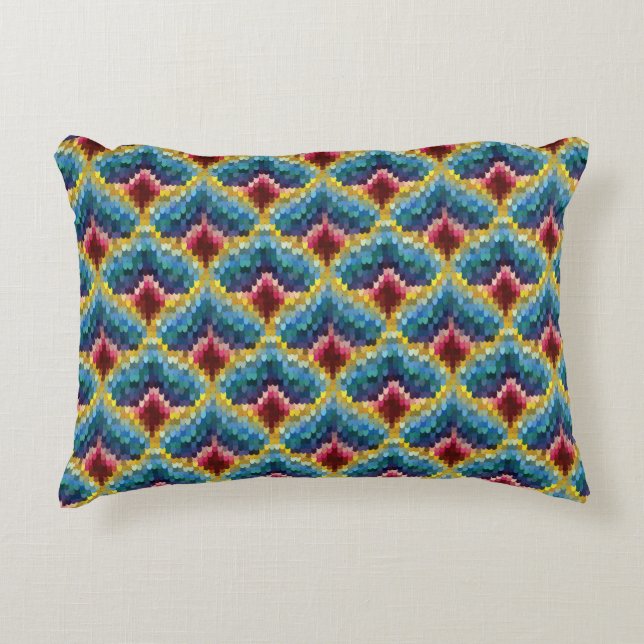 Farbige Bargello Stickerei Boho Chic Muster Dekokissen (Vorderseite)