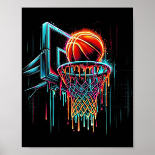 Farbige Basketball tropfende Farbe Spritz Korb Net Poster