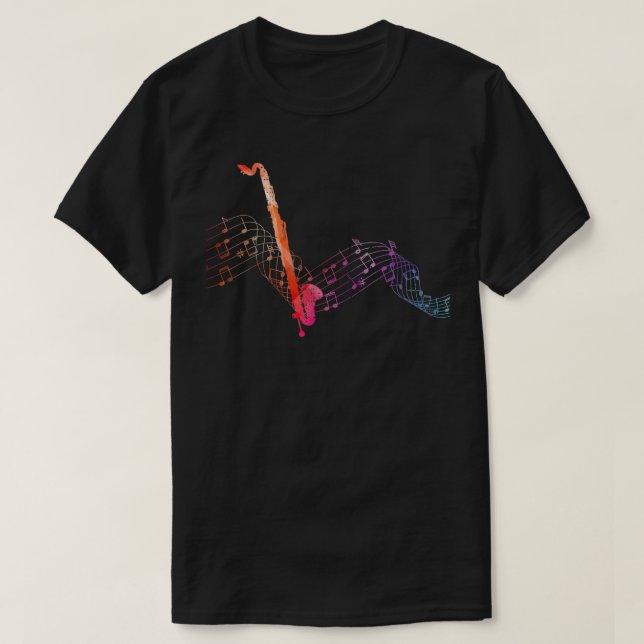 Farbige Bassklarinette auf dem Musikblatt Contraba T-Shirt (Design vorne)
