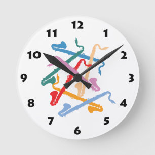 Farbige Bassklarinette Runde Wanduhr