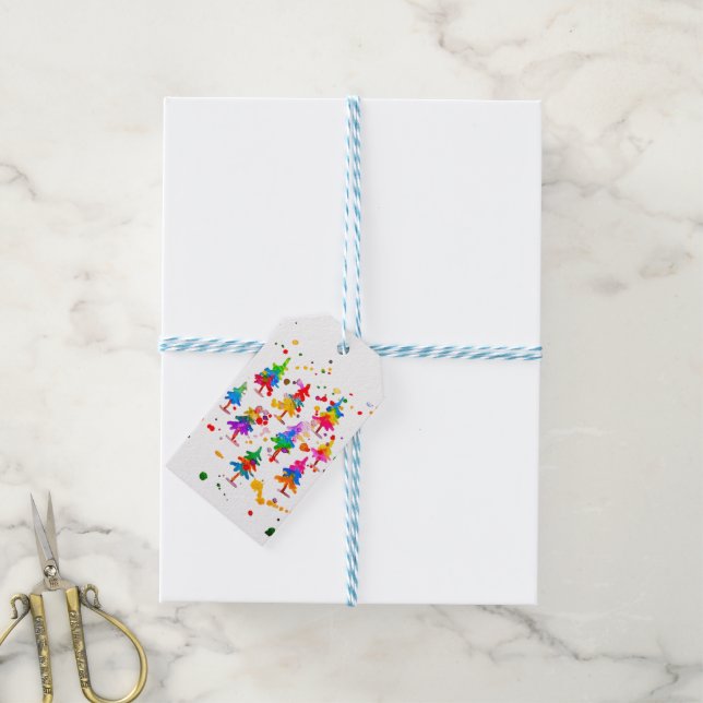 Farbige Bäume Geschenkanhänger (Mit Garn)