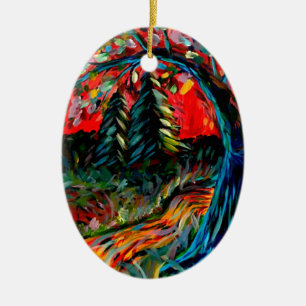Farbige Bäume und Flussgemälde Keramik Ornament
