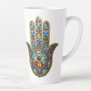Farbige bemalte Gold Hamsa Saphir Drittes Auge Milchtasse