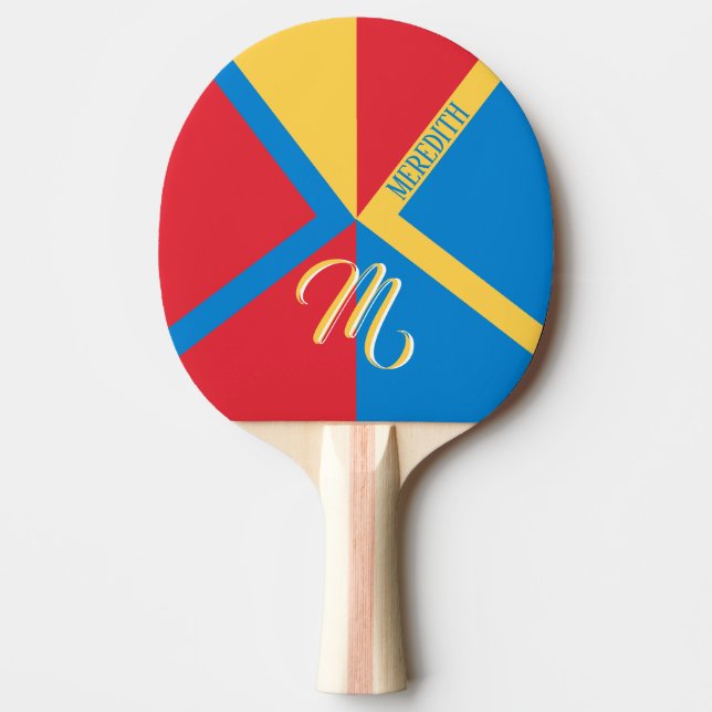 Farbige, benutzerdefinierte Monogrammnamen Geometr Tischtennis Schläger (Vorderseite)