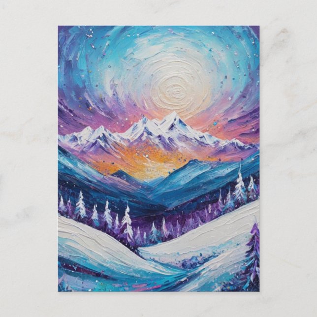 Farbige Berge und Kiefern Postkarte (Vorderseite)