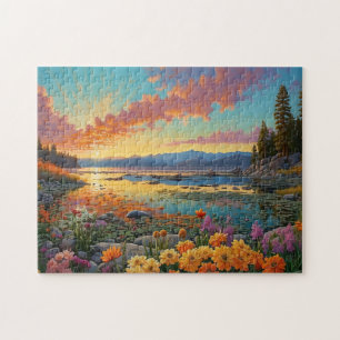 Farbige Bergsee-Blumen-Kunst
