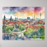 Farbige Berlin Deutschland Skyline Aquarell