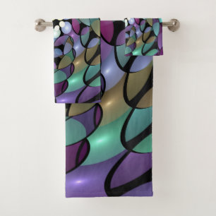 Farbige Bewegungen Abstrakte Trippy Fraktal Art Badhandtuch Set