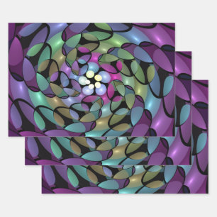 Farbige Bewegungen Abstrakte Trippy Fraktal Art Geschenkpapier Set