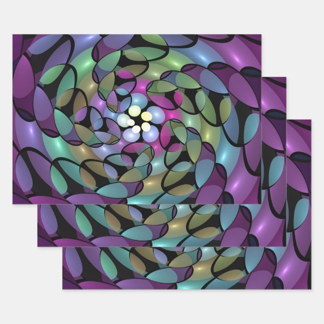 Farbige Bewegungen Abstrakte Trippy Fraktal Art Geschenkpapier Set (Set)