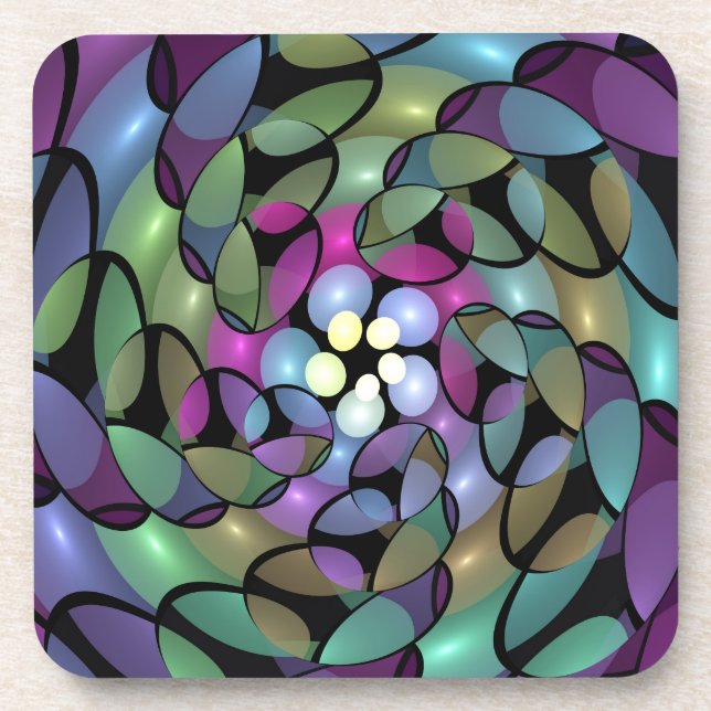 Farbige Bewegungen Abstrakte Trippy Fraktal Art Getränkeuntersetzer (Vorderseite)