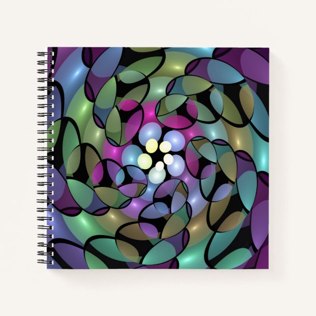 Farbige Bewegungen Abstrakte Trippy Fraktal Art Notizbuch (Vorderseite)