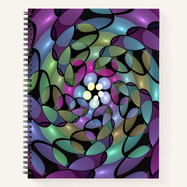 Farbige Bewegungen Abstrakte Trippy Fraktal Art Notizbuch (Vorderseite)