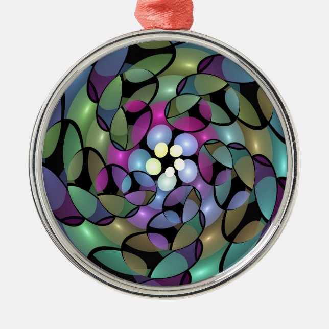 Farbige Bewegungen Abstrakte Trippy Fraktal Art Ornament Aus Metall (Vorne)