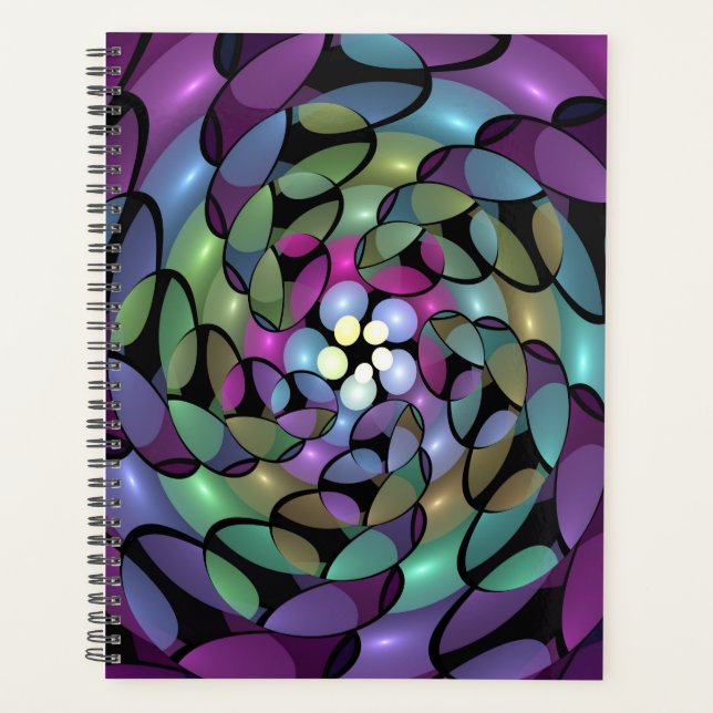 Farbige Bewegungen Abstrakte Trippy Fraktal Art Planer (Vorderseite)
