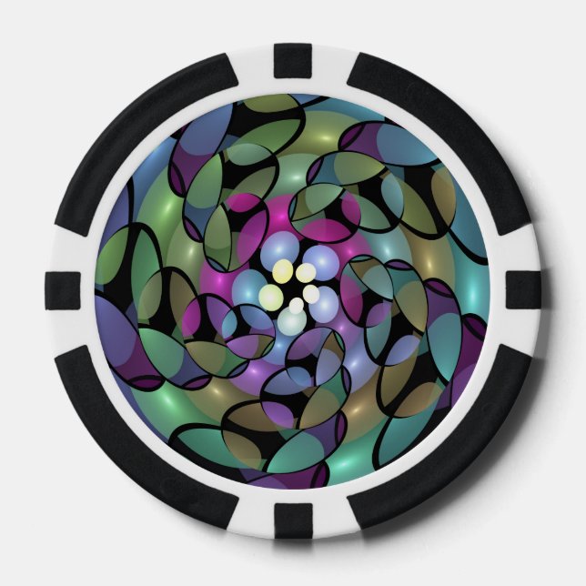 Farbige Bewegungen Abstrakte Trippy Fraktal Art Pokerchips (Vorderseite)