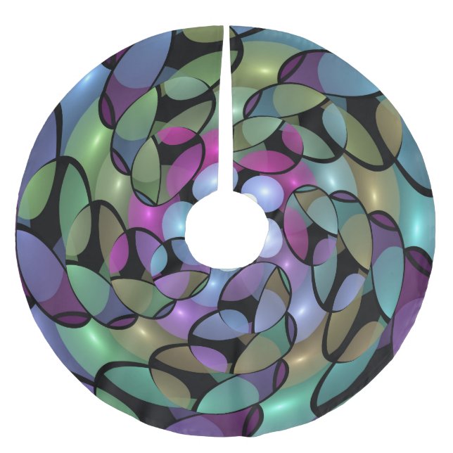 Farbige Bewegungen Abstrakte Trippy Fraktal Art Polyester Weihnachtsbaumdecke (Vorderseite)