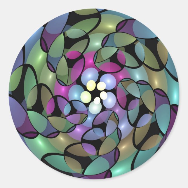 Farbige Bewegungen Abstrakte Trippy Fraktal Art Runder Aufkleber (Vorderseite)