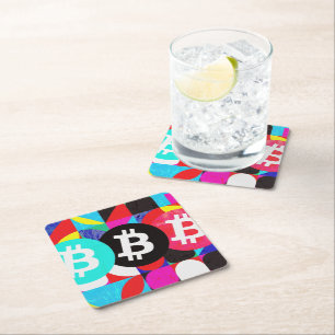 Farbige Bitcoin-Struktur Rechteckiger Pappuntersetzer
