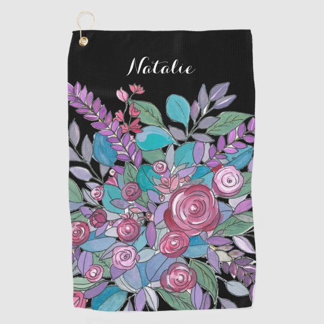 Farbige Black Floral Ladys Golf Golfhandtuch (Vorderseite)