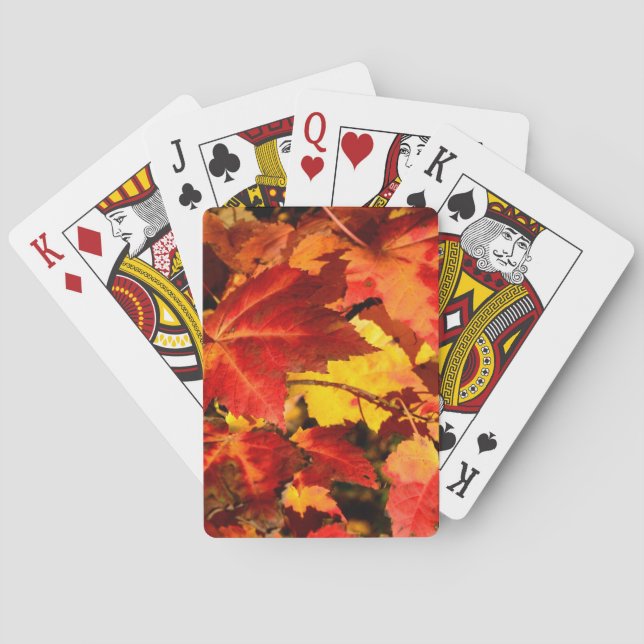Farbige Blätter im Herbst, goldfarbenes orangefarb Spielkarten (Rückseite)