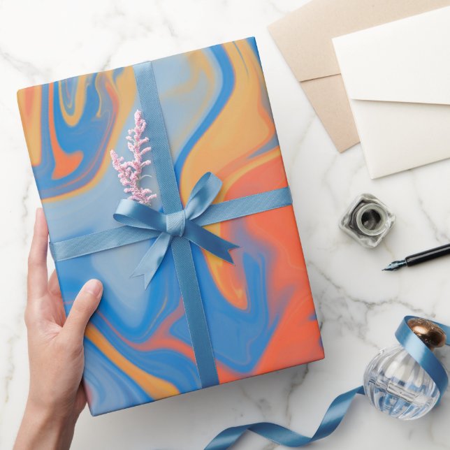 FARBIGE BLAU ORANGE WIRBEL PATTERT GESCHENKPAPIER (Schenken)