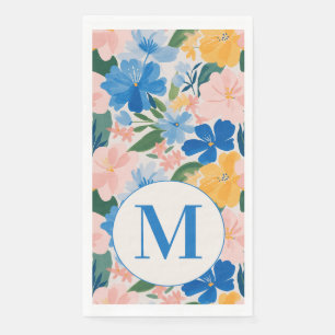Farbige blaue Frühlingsblumen-Wasserfarben-Monogra Serviette