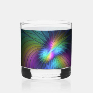 Farbige Blaue Moderne Abstrakte Fraktal-Kunst Whiskyglas