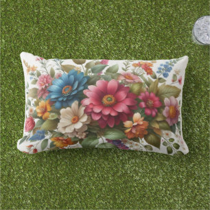 Farbige blaue rosa Blüten mit Grün  Kissen Für Draußen