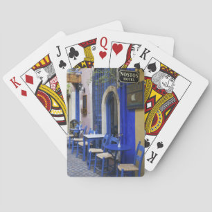 Farbige blaue Tür und Verkleidung eines alten Hote Spielkarten