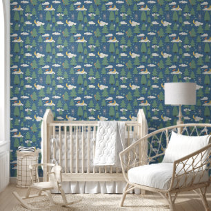 Farbige blaue Waldlandtierkids-Tapete Tapete