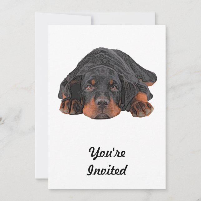 Farbige Bleistift Zeichnend Rottweiler-Welpenaugen Einladung (Vorderseite)