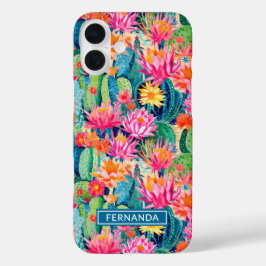 Farbige blühende Kakteen personalisiert iPhone 16 Plus Hülle