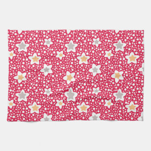 Farbige Blume auf einem Retro-Polka-Punkt-Hintergr Geschirrtuch
