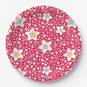 Farbige Blume auf einem Retro-Polka-Punkt-Hintergr Pappteller