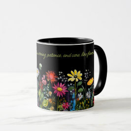 Farbige Blume auf Schwarzer Wasserfarbe Printmedie Tasse