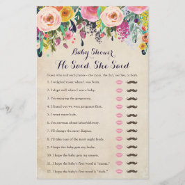 Farbige Blume Baby Dusche sagte er sagte, sie sagt