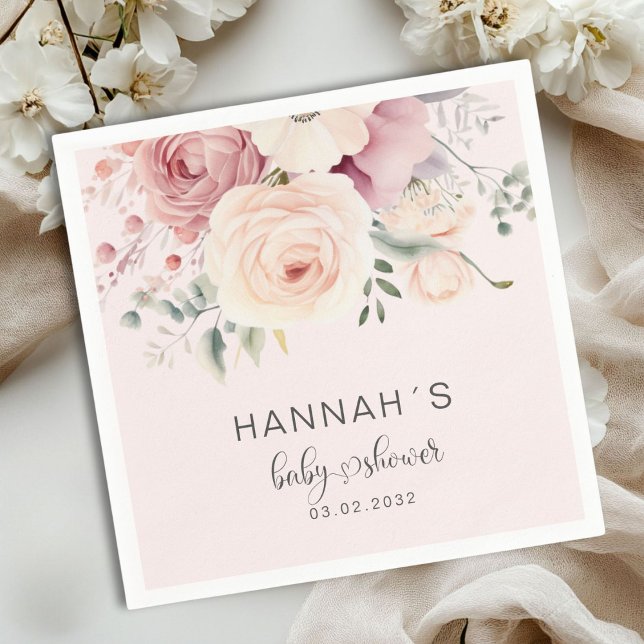 Farbige Blume, Babydusche Serviette (Colorful Flowers, Baby Shower Napkins with your name and date.)