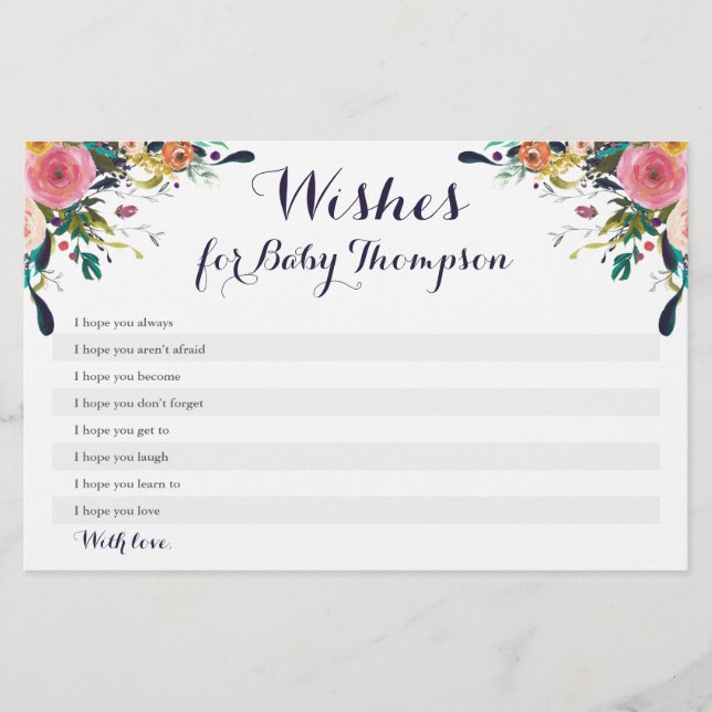 Farbige Blume Babydusche Wünsche für Babykarten (Vorderseite)