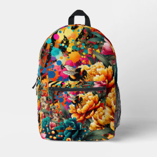 Farbige Blume, Bienen- und Tierdruck Bedruckter Rucksack