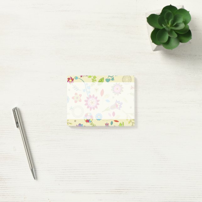 Farbige Blume, Blumenmuster, Muster von Blume Post-it Klebezettel (Büro)