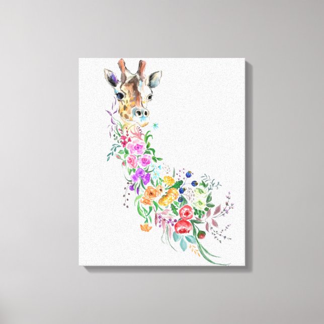 Farbige Blume Bouquet Giraffe Canvas Print Leinwanddruck (Vorderseite)