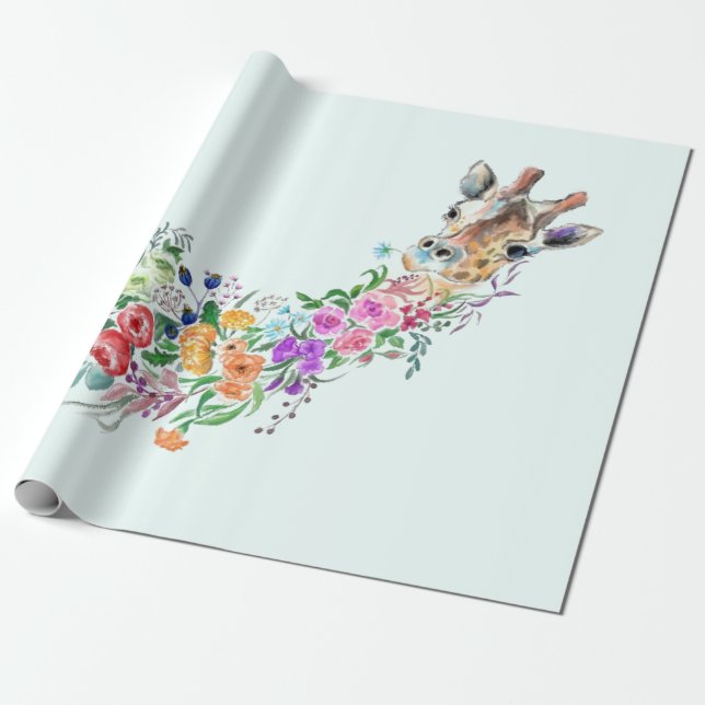 Farbige Blume Bouquet Giraffe Wrapping Paper Geschenkpapier (Ungerollt)