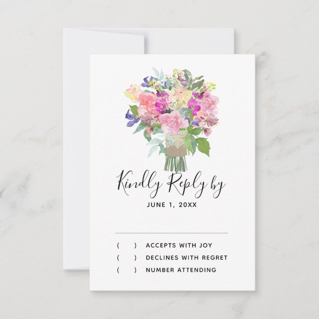 Farbige Blume Bouquet UAWG Response Card RSVP Karte (Vorderseite)