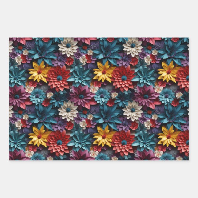 Farbige Blume, die Papierblätter umhüllen Geschenkpapier Set (Vorderseite)
