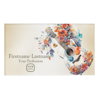 Farbige Blume Gitarrenmusik Instrument Namenschild