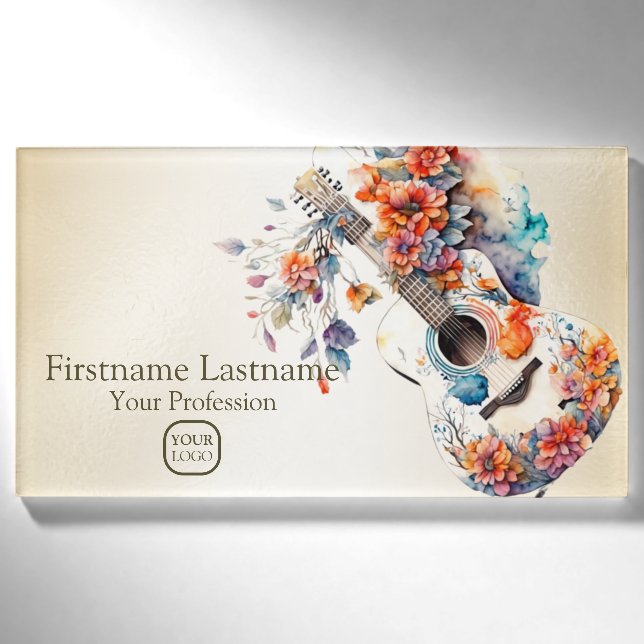 Farbige Blume Gitarrenmusik Instrument Namenschild (Vorderseite)