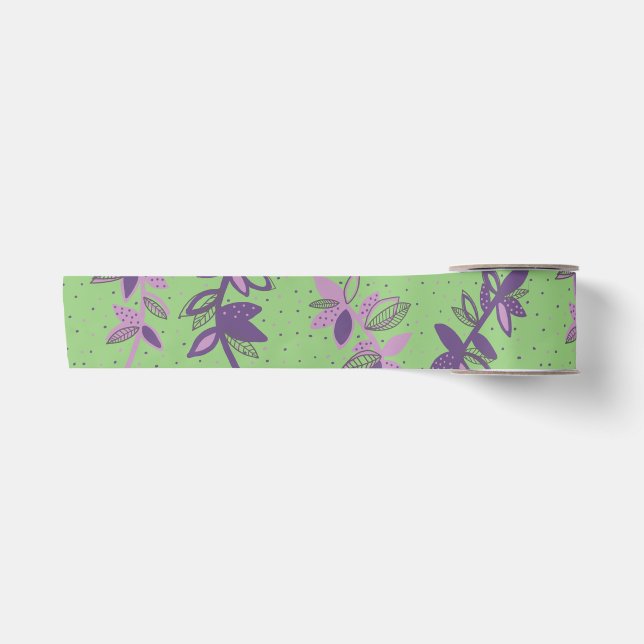 Farbige Blume grün und lila Satinband (Vorderseite)