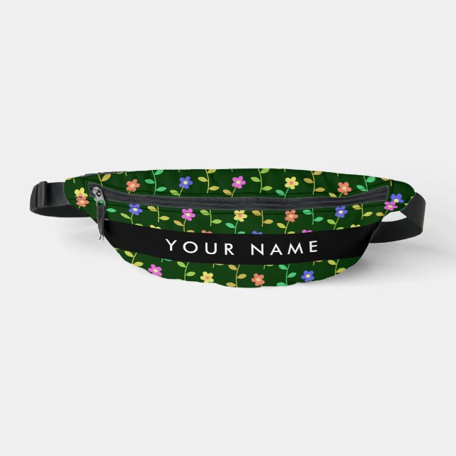 Farbige Blume, grüner Hintergrund, schwarz Bauchtasche (Vorderseite)