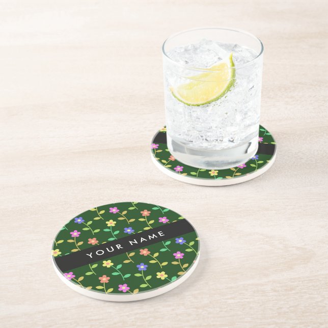 Farbige Blume, grüner Hintergrund, schwarz Getränkeuntersetzer (Seite)